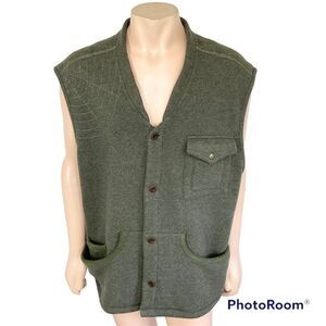 J L Powell The Spirting Life green wool blend sweater utility buttoned vest XXL